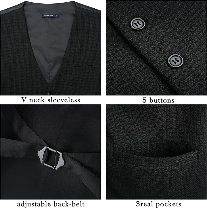HISDERN Herren Anzugweste Formale Hochzeit Klassische Retro Baumwolle V-Ausschnitt Einfarbige Elegan