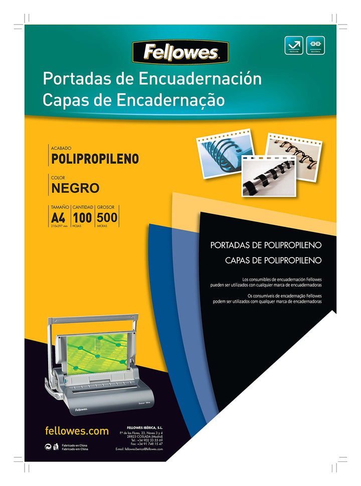 Fellowes 54772 Deckblatt aus Polypropylen in A4, Schwarz Deckblätter, Deckblätter