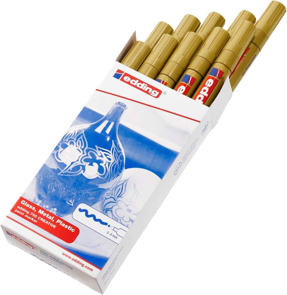 edding 750 Glanzlackmarker - gold - 10 Lackmarker - Rundspitze 2-4 mm - Lackstift für Glas, Stein, H