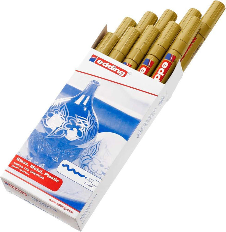 edding 750 Glanzlackmarker - gold - 10 Lackmarker - Rundspitze 2-4 mm - Lackstift für Glas, Stein, H
