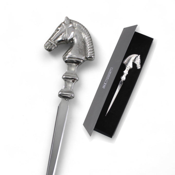 Cavagnini, Eleganter Brieföffner aus Edelstahl und Zinn, inklusive Geschenkbox (Pferd) Cavallo, Cava