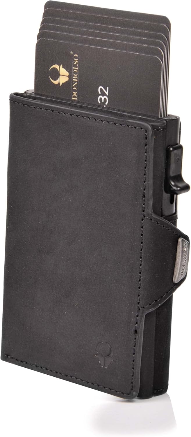 DONBOLSO Wallet Flip Slim mit Flipcase Leder Geldbeutel mit RFID Schutz Schmale Geldbörse mit Platz