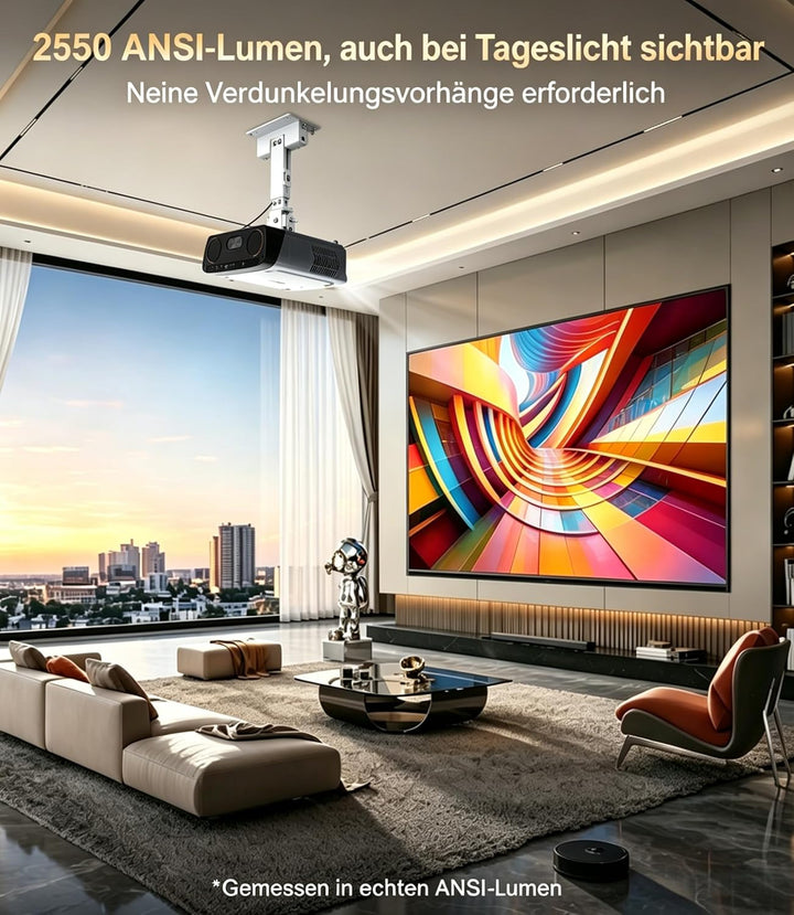 4K Smart Beamer mit Google TV – 2550 ANSI Lumen Tageslicht-Projektor, 70W Dolby Audio, ToF Autofokus