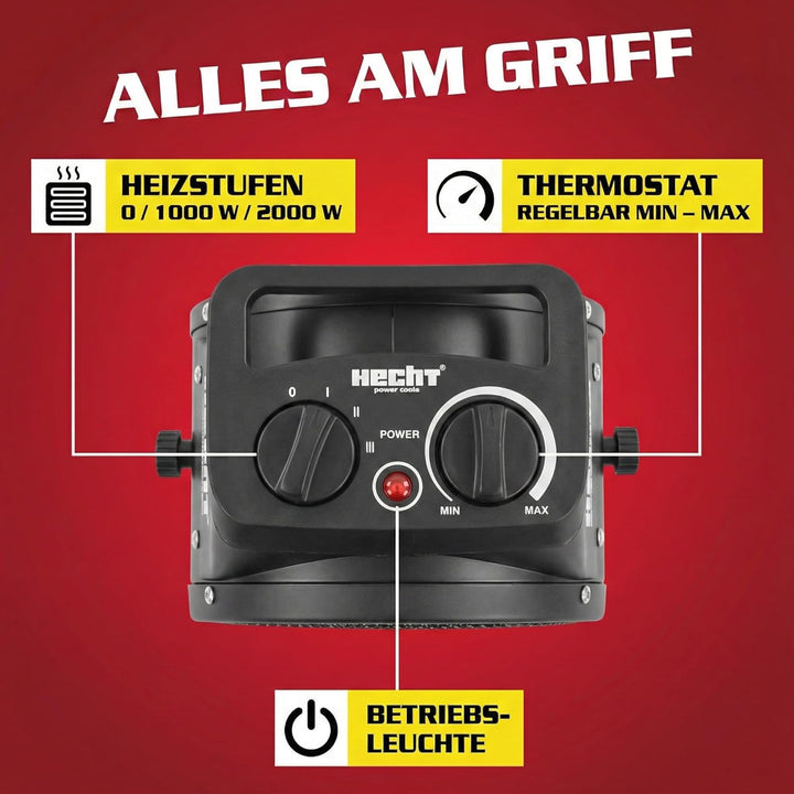 HECHT Keramik Heizstrahler (NEU) – Tragbare Heizer mit 2000W oder 3000 Watt – Thermostat – Überhitzu