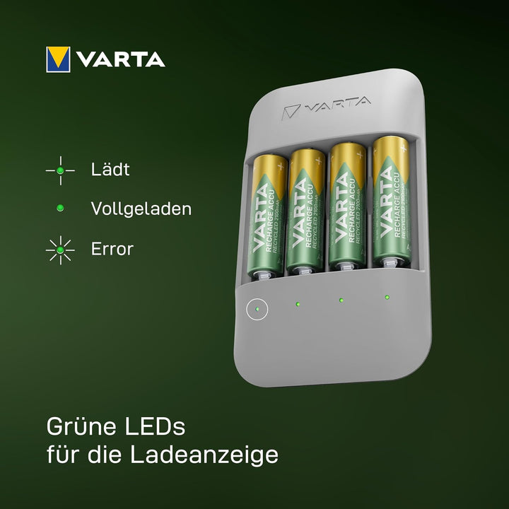 VARTA Akku Ladegerät, inkl. 4x AA 2100mAh, Batterieladegerät für wiederaufladbare AA/AAA Batterien,