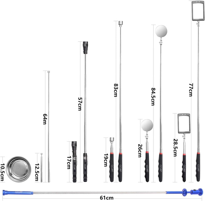 CCLIFE 7tlg Pick Up Tool Magnet Teleskop Werkzeug inkl. Inspektionsspiegel Krallengreifer Magnethebe
