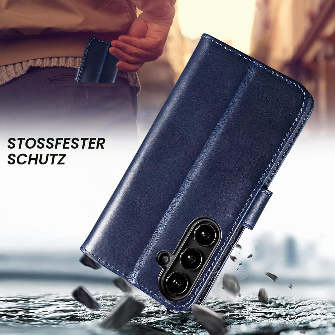 LENSUN Echtleder Hülle für Samsung Galaxy S24, Leder Handyhülle [Brieftasche][RFID Schutz][Standfunk