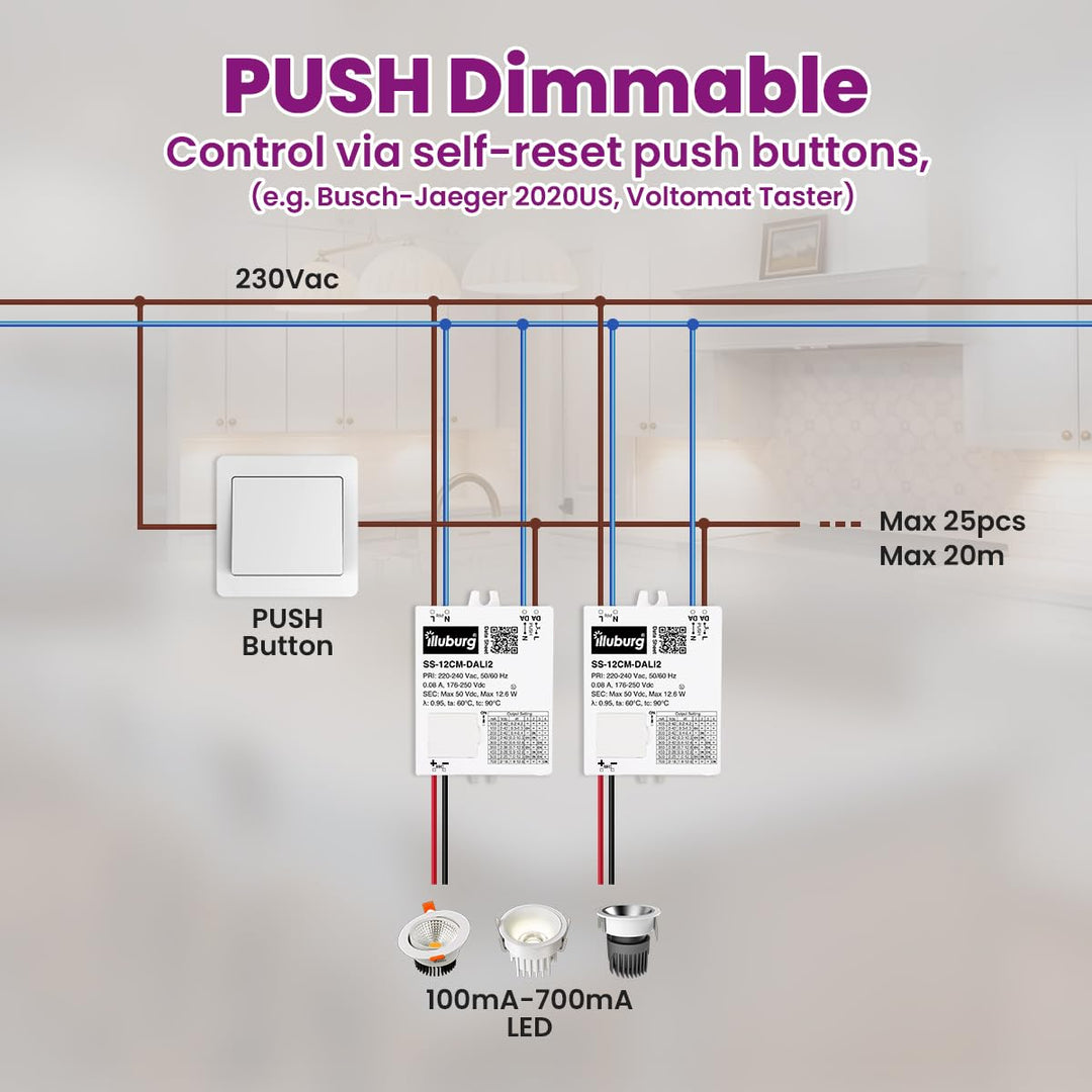 illuburg LED Trafo Dimmbar Dali Push 100mA - 700mA Ausgang Einstellbar 12W Flickerfree LED Netzteil