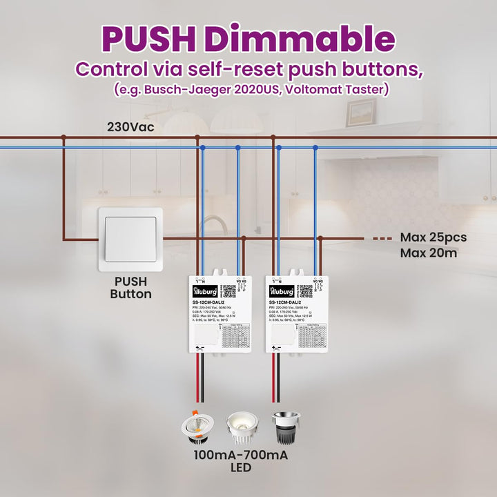 illuburg LED Trafo Dimmbar Dali Push 100mA - 700mA Ausgang Einstellbar 12W Flickerfree LED Netzteil