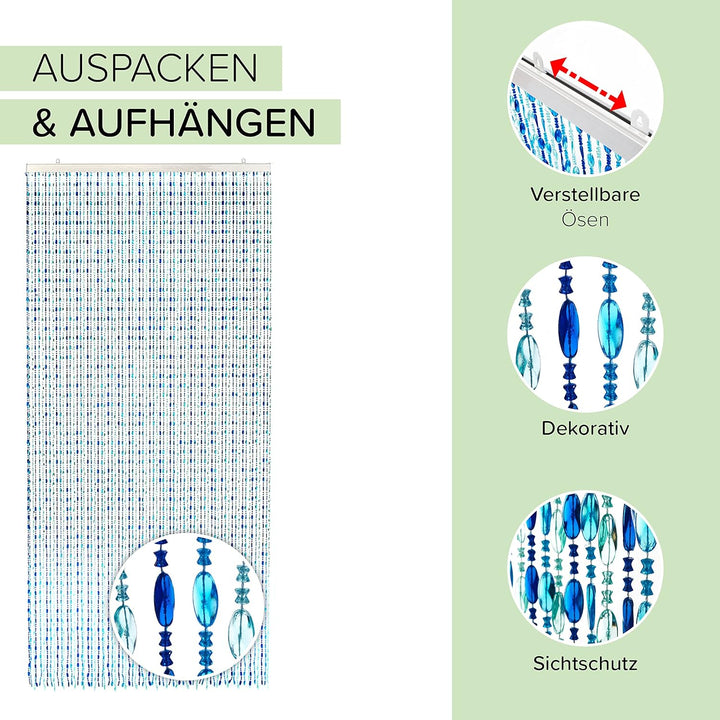 Kobolo Türvorhang Ocean Perlenvorhang - Balkon/Terrassentür - 90x200 cm