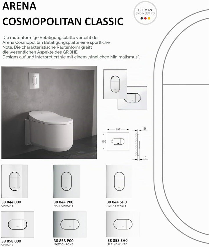 GROHE Arena Cosmopolitan | WC - Betätigungsplatte | waagerechte Montage, chrom | 38858000 Waagerecht