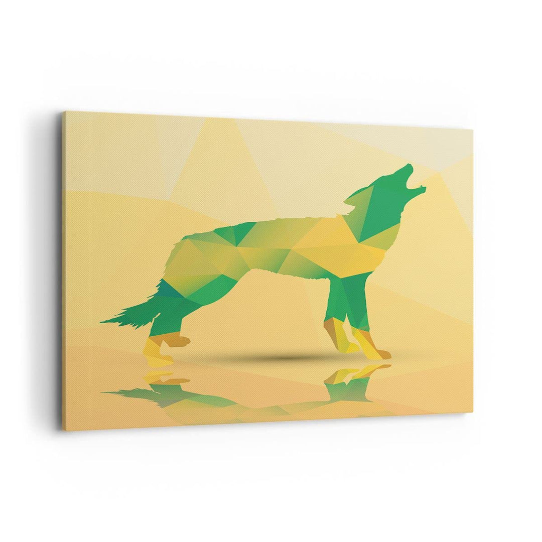 Bilder auf Leinwand 100x70cm Leinwandbild mit Rahmen Wolf modern Grafik Gross Wanddeko Bild Schlafzi