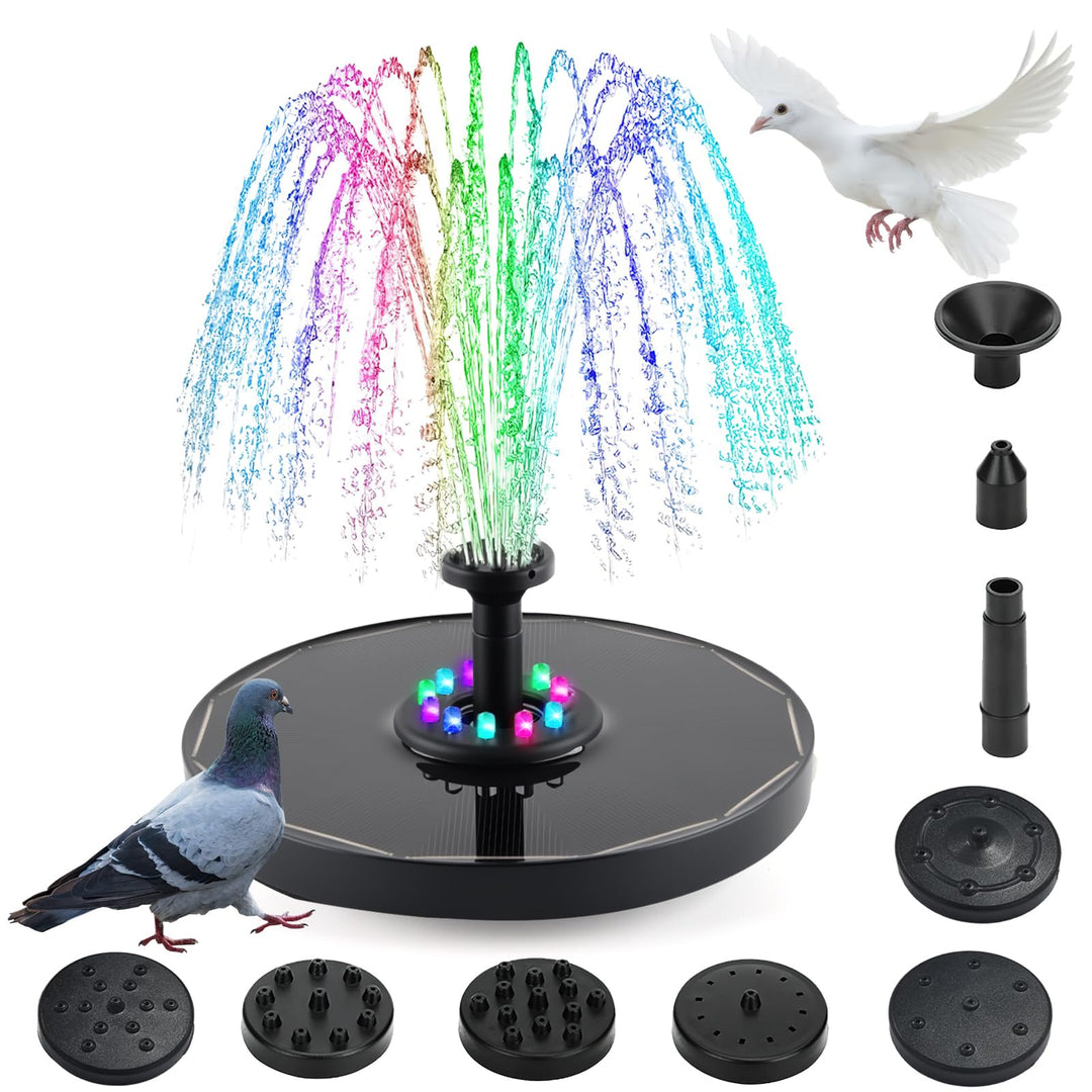 Solar Fountain, Fancysky Springbrunnen Solar with 8 Nozzles, 16cm Solarbrunnen für Draussen, Solar F