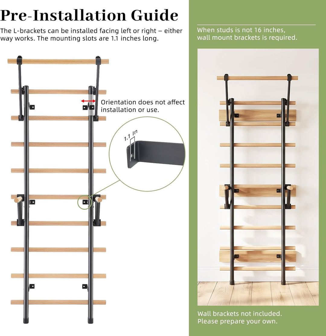 DHT Schwedenleiter Wandstangen Stall Bar Suspension Trainer mit 9 strategischen Stangen für Fitness