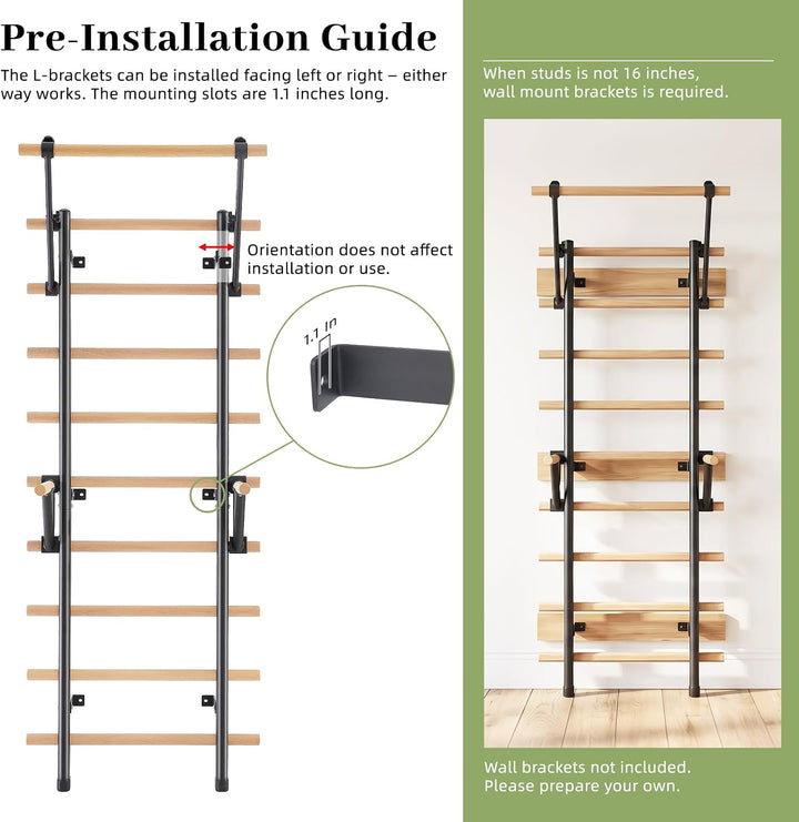 DHT Schwedenleiter Wandstangen Stall Bar Suspension Trainer mit 9 strategischen Stangen für Fitness