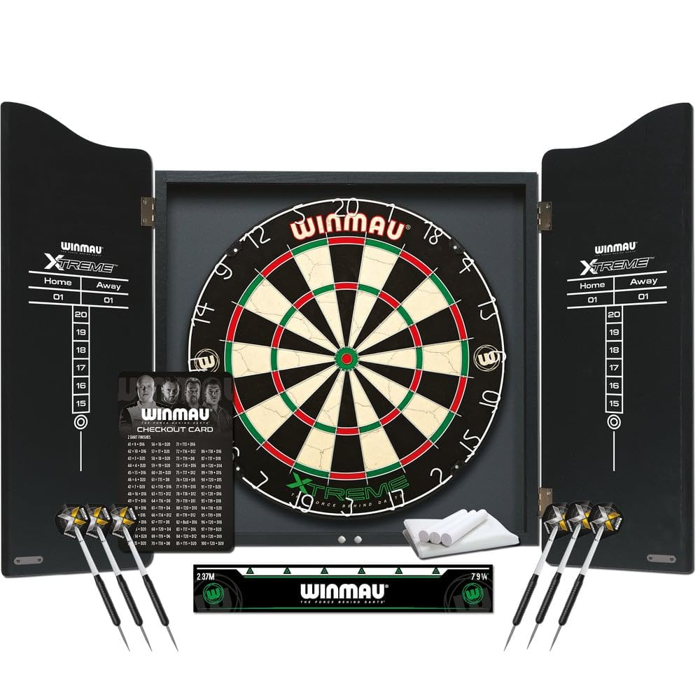 WINMAU Xtreme Dartscheibe, Schrank und Dartset mit Zubehör