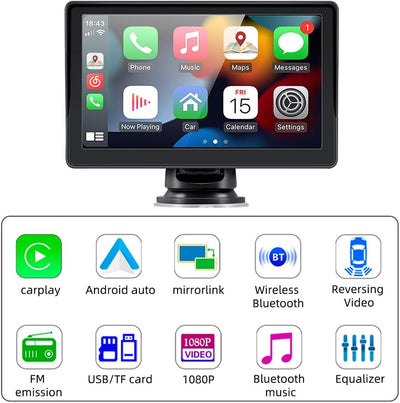 sunweyer Sunweyer Kabelloses Carplay & Android Auto-Bildschirm, tragbares Autoradio, 7 Zoll IPS Touc