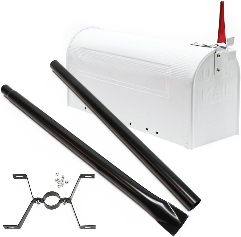 Wiltec Set US Mailbox weiss 180 x 220 x 480 mm, amerikanischer Briefkasten mit Fahne, Standbriefkast