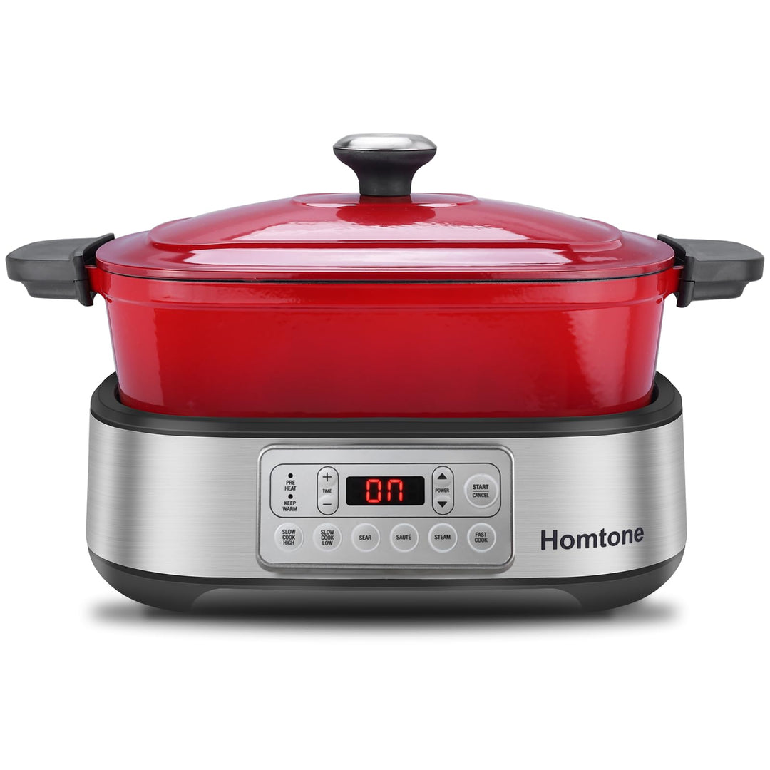 Homtone Slow Cooker Schongarer 6-in-1, 5,5L Multikocher Programmierbarer Abnehmbarer Emaille-Schmort