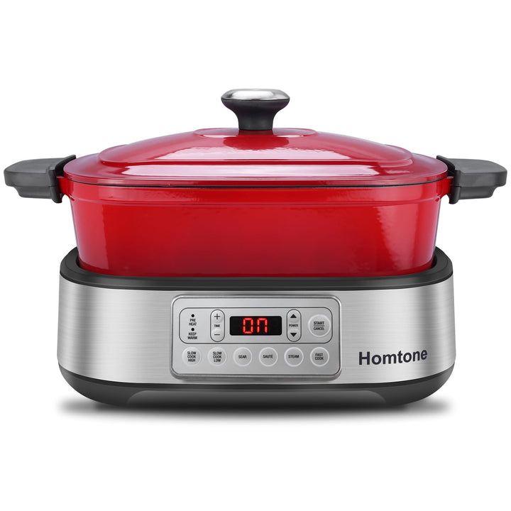 Homtone Slow Cooker Schongarer 6-in-1, 5,5L Multikocher Programmierbarer Abnehmbarer Emaille-Schmort