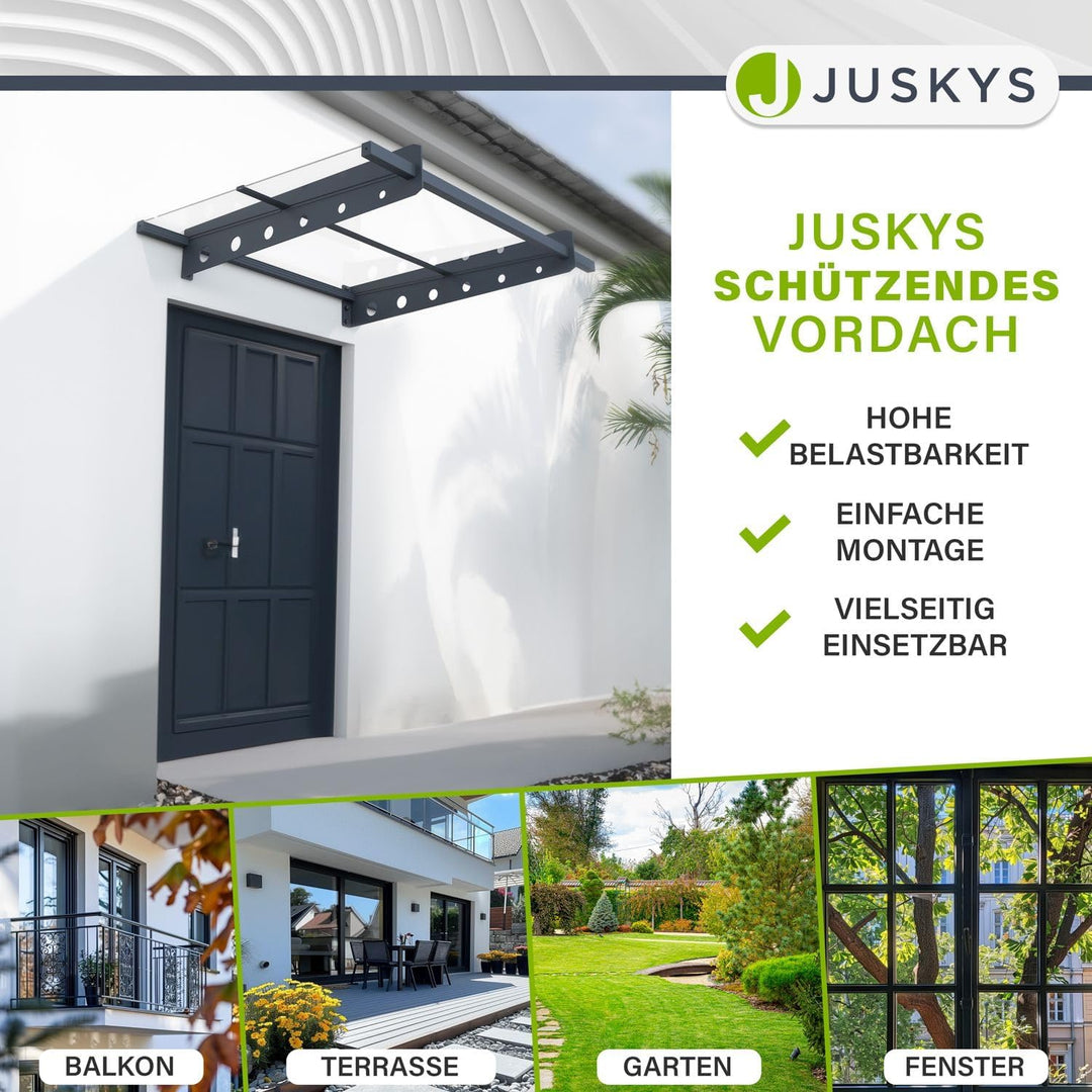 Juskys Vordach Haustür Überdachung 100x80cm aus Acrylglas & Stahl - Türvordach in Anthrazit - Dach f