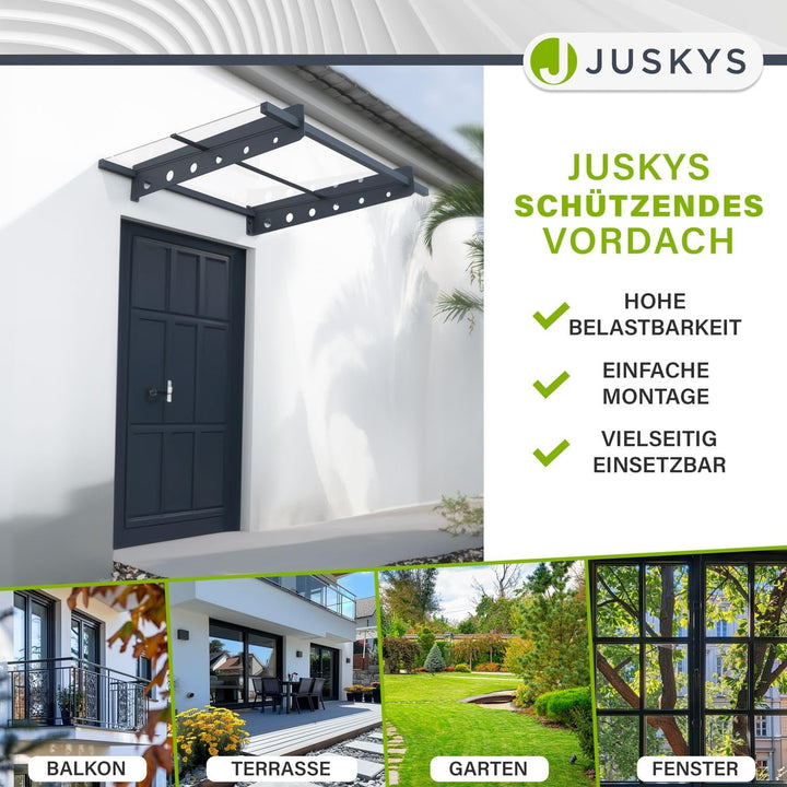 Juskys Vordach Haustür Überdachung 100x80cm aus Acrylglas & Stahl - Türvordach in Anthrazit - Dach f
