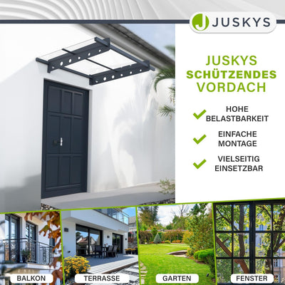 Juskys Vordach Haustür Überdachung 100x80cm aus Acrylglas & Stahl - Türvordach in Anthrazit - Dach f