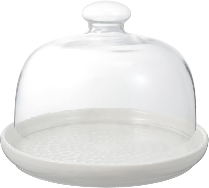 YARNOW Kuchenplatte mit Kuppel Deckel Keramik Kuchenplatte mit Glasabdeckung Rundes Kuchen- Servingp