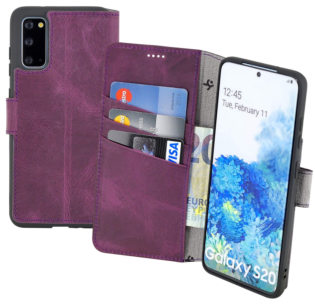 Suncase Book-Style Hülle kompatibel mit Samsung Galaxy S20 Leder Tasche (Slim-Fit) Lederhülle Handyt