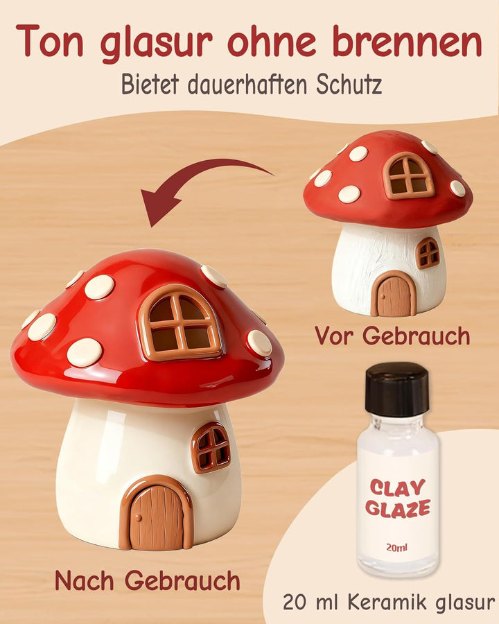 cycletour Töpferset, 1 KG Lufttrocknender Ton, Inklusive 20 ML Air Dry Clay Glaze, 5 Modellierwerkze