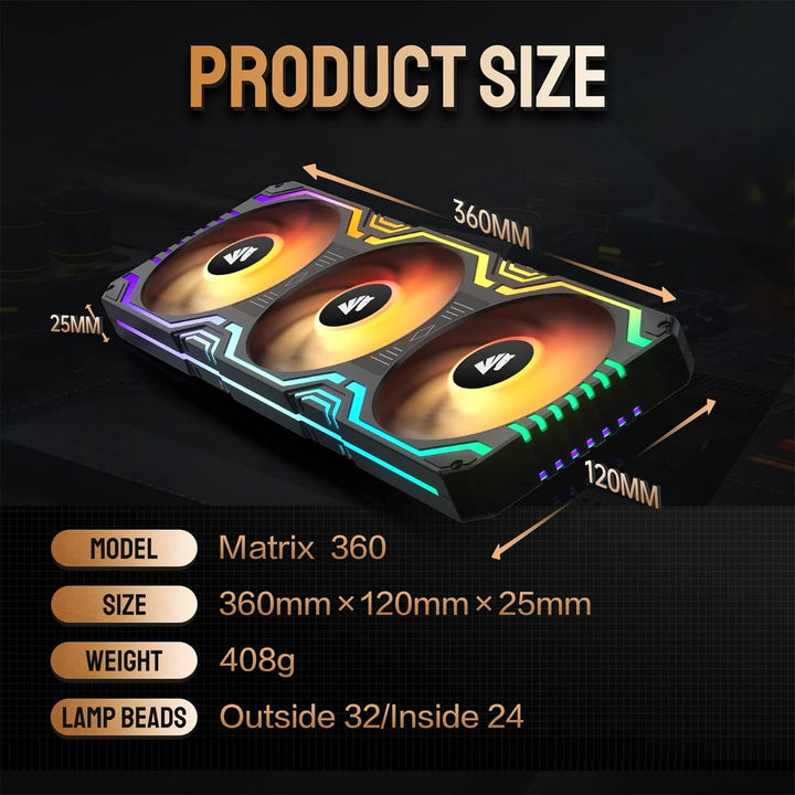 AsiaHorse 3 in 1 PC Gehäuselüfter, 3 * 120mm ARGB PC Lüfter mit 56 Adressierbare LEDs, CPU Gehäuse L