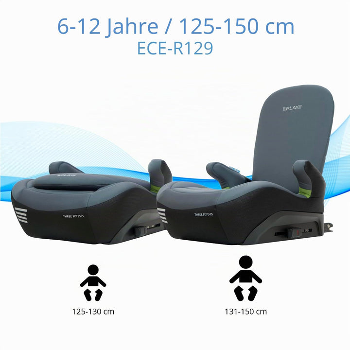Play 30205 Three Fix Evo Standard R129 125 bis 150 cm, faltbare Rückenlehne, 30205