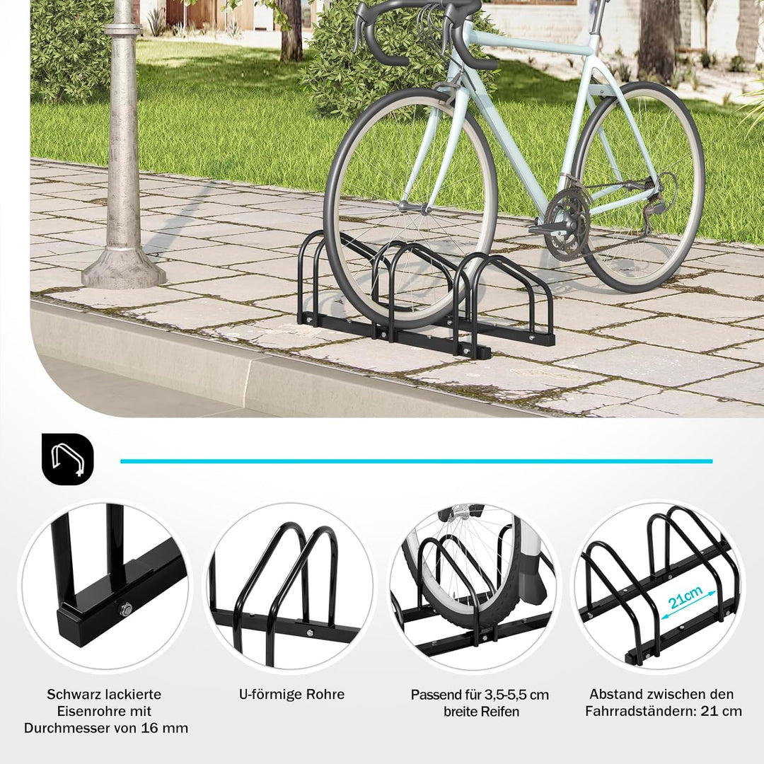 WOLTU Fahrradständer Schwarz für 3 Fahrräder Fahrradhalterung auf dem Boden Aufstellständer für Fahr