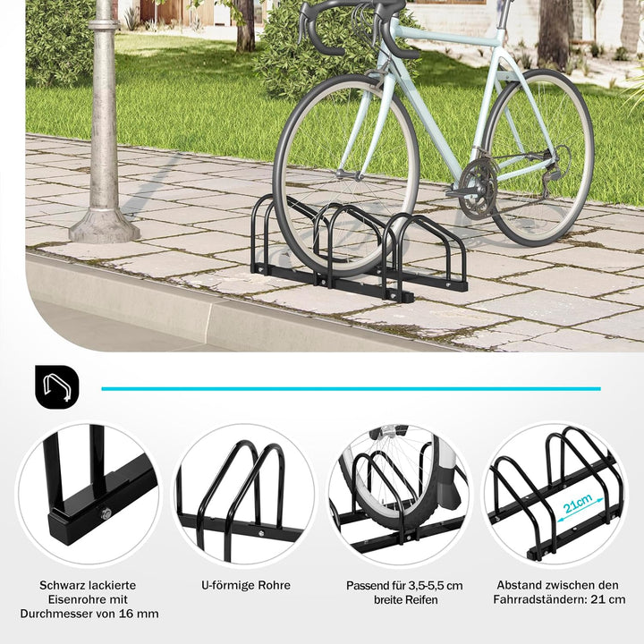 WOLTU Fahrradständer Schwarz für 3 Fahrräder Fahrradhalterung auf dem Boden Aufstellständer für Fahr