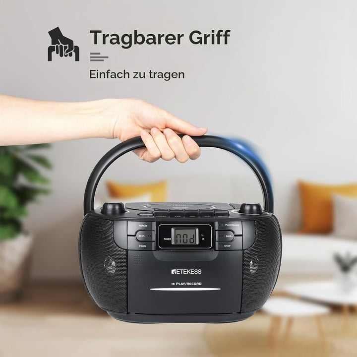 Retekess TR621 Tragbares CD Radio,Kassettenspieler CD,Stereo mit AM FM-Radio,Kassettenrekorder,Unter