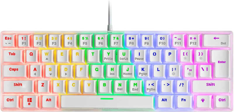 Mars Gaming MK60 Weiss, Mechanische Gaming Tastatur FRGB, Antighosting, Switch Mechanischer Rot, US