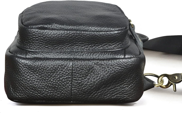 Le'aokuu Herren Echtes Leder Brusttasche Umhängetasche Sport Outdoor Messenger Bag Wanderrucksäcke（8