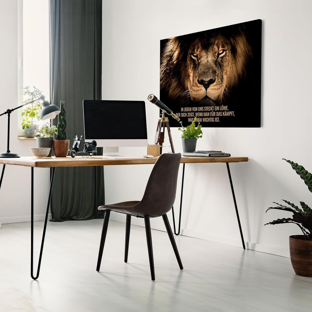 wandmotiv24 Leinwandbild Motivation, 40x30cm, Querformat, In jedem steckt EIN Löwe, Deko, Bilder auf