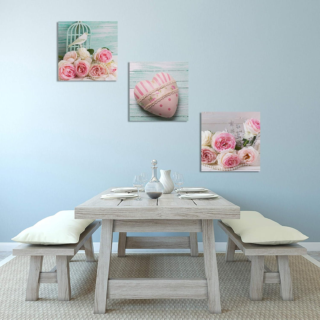 Feeby Bilder 3 Teile Herz Blumen 180x60 cm Wohnzimmer Schlafzimmer Büro Flur Küche Wandbilder Modern