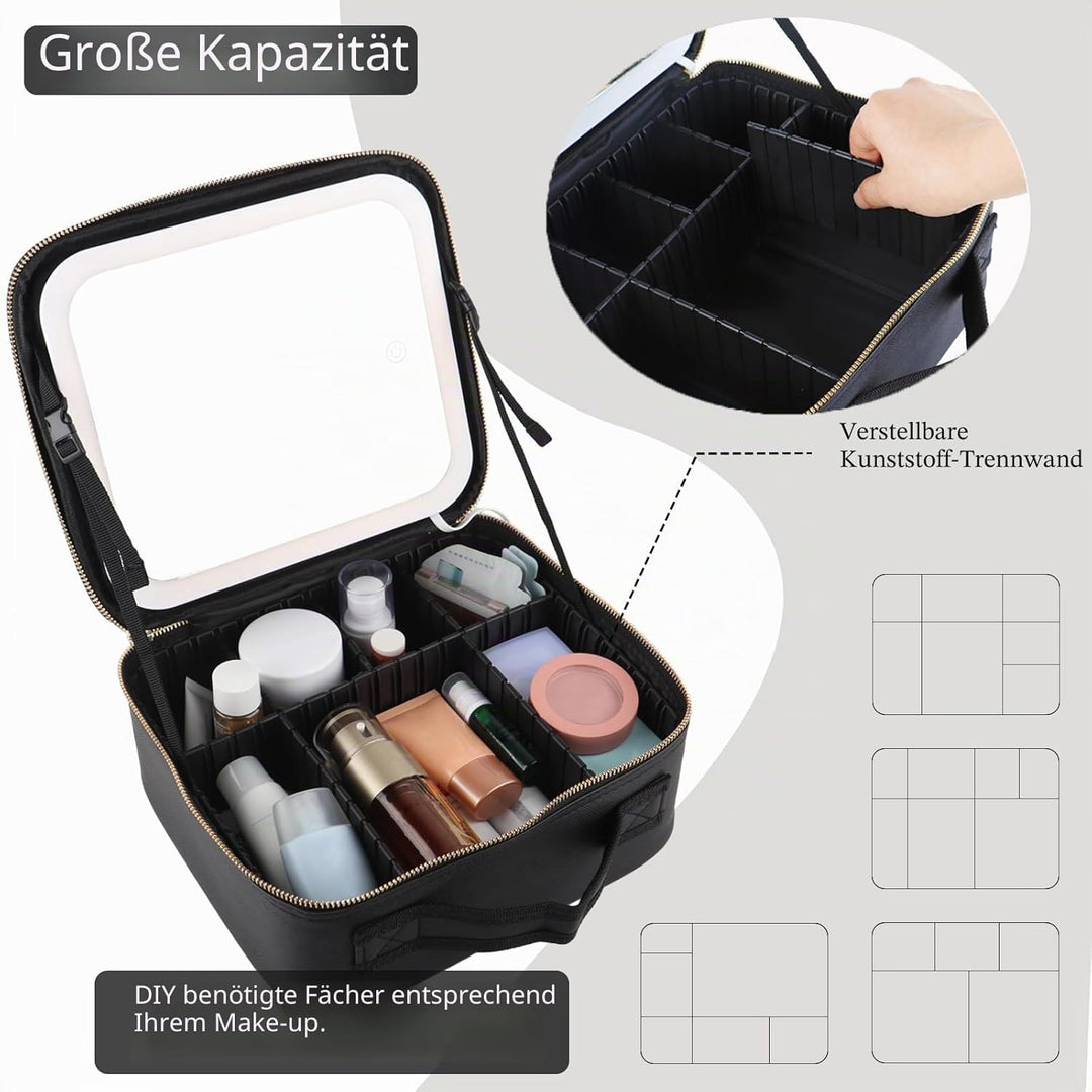 Kosmetiktasche mit LED Beleuchtung Licht, Make-up Tasche Koffer Verstauen für Reisen, Kosmetikkoffer