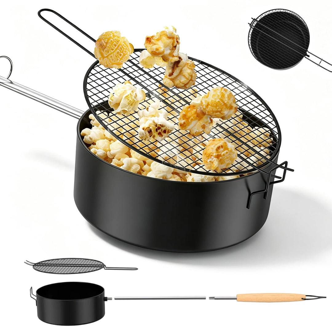 Popcorn Maker Lagerfeuer, Outdoor Popcornpfanne für Lagerfeuer &amp; Grill Popcorn Topf mit Deckel &amp; 50c