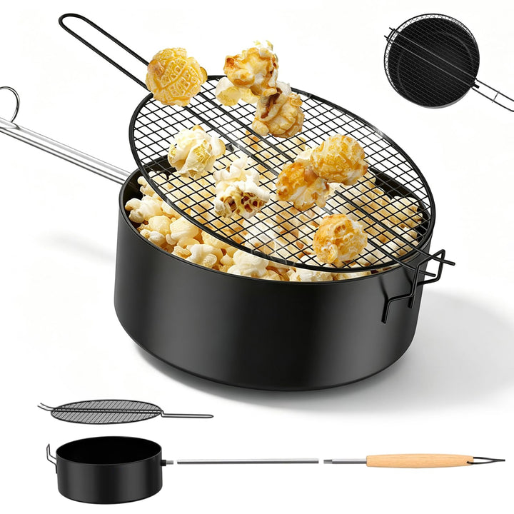 Popcorn Maker Lagerfeuer, Outdoor Popcornpfanne für Lagerfeuer &amp; Grill Popcorn Topf mit Deckel &amp; 50c