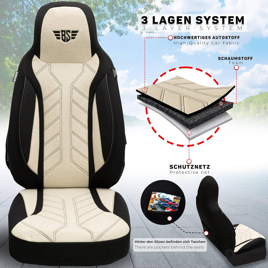 BREMER SITZBEZÜGE Mass Sitzbezüge Schonbezüge für Skoda Kamiq PLKT207 PLKT207 - Schwarz/Beige Kamiq,