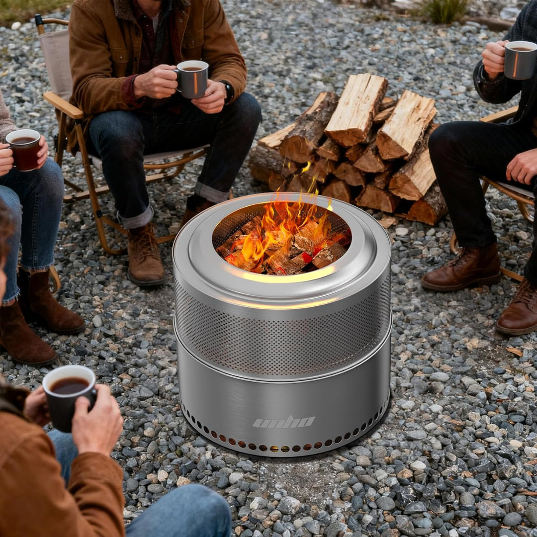 unho Feuerschale Outdoor, Edelstahl Feuertonne Feuerkorb Feuerschale mit Ständer, Tragbare Feuerstel