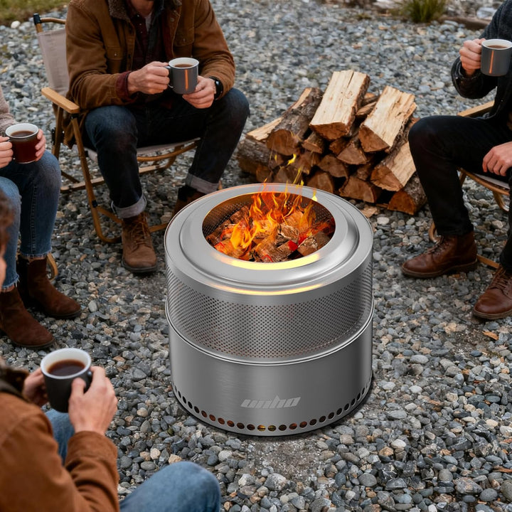unho Feuerschale Outdoor, Edelstahl Feuertonne Feuerkorb Feuerschale mit Ständer, Tragbare Feuerstel