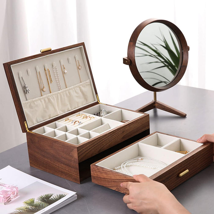 Schmuckkasten – Handgefertigtes Massivholz Retro Schmuck Box mit Schubladen Samt Innenfutter, Armbän