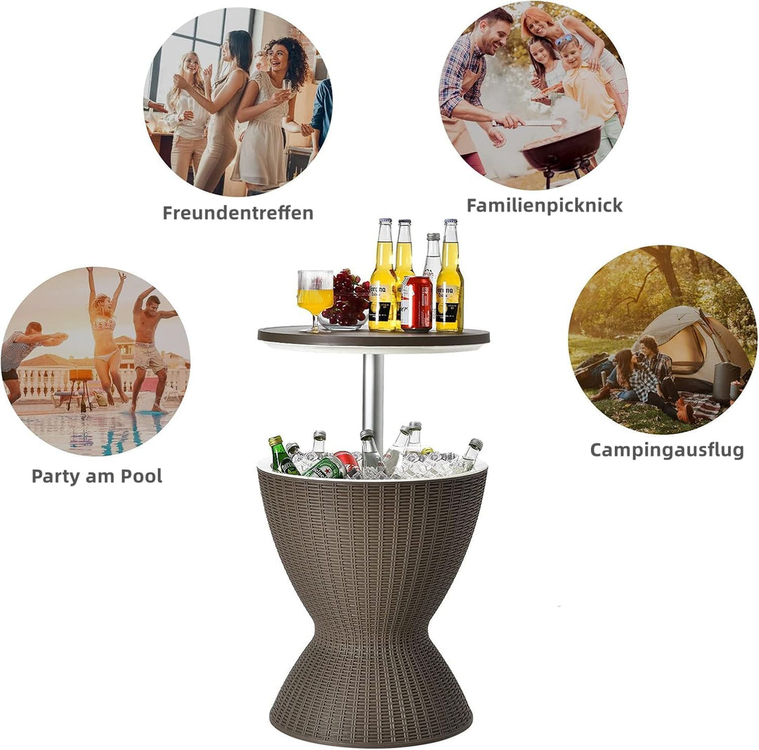 RELAX4LIFE 3 in 1 Beistelltisch mit abnehmbarem Deckel, Gartentisch Höhenverstellbar, 30 L Getränkek