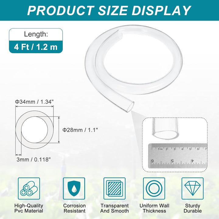 QUARKZMAN Klarer PVC-Schlauch, 28mm ID x 34mm AD - 4ft PVC-Rohr leichter Vinylschlauch, transparente