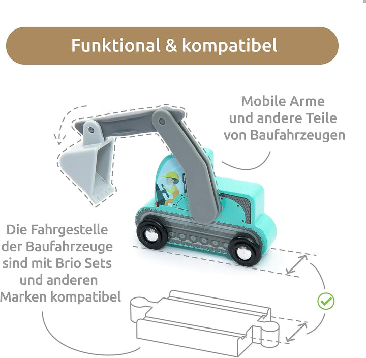 umu® Holz Baufahrzeug Transporter Spielset für Kinder kompatibel mit Brio World Eisenbahn Sets & And