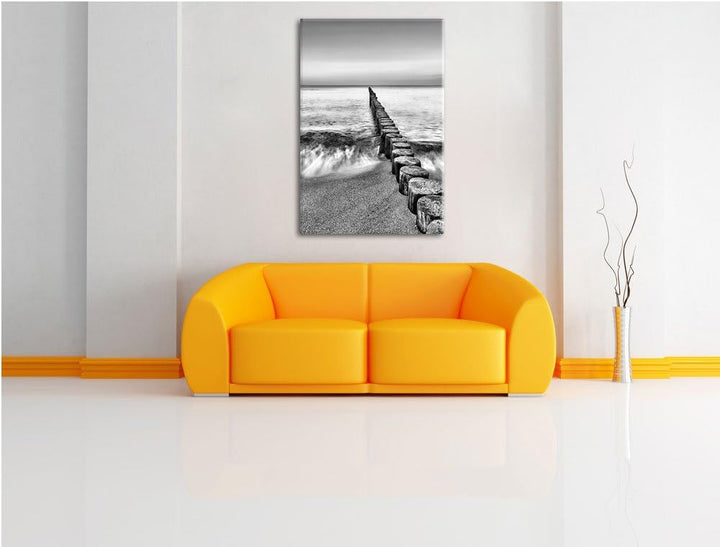 Pixxprint Wellenbrecher im Meer als Leinwandbild | Grösse: 100x70 cm | Wandbild | Kunstdruck | ferti
